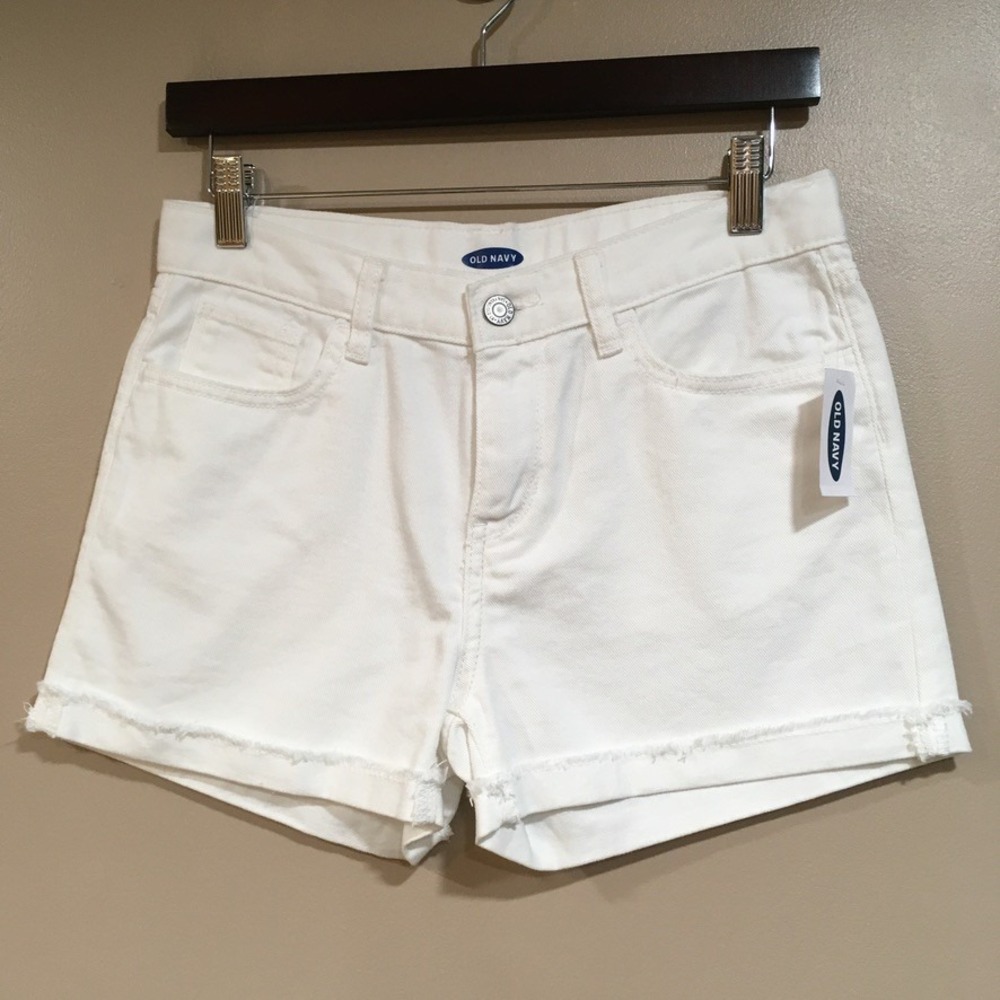Old Navy Raw Hem Cuffed Denim Shorts Girls 14 White Casual Coastal Vacation NEW